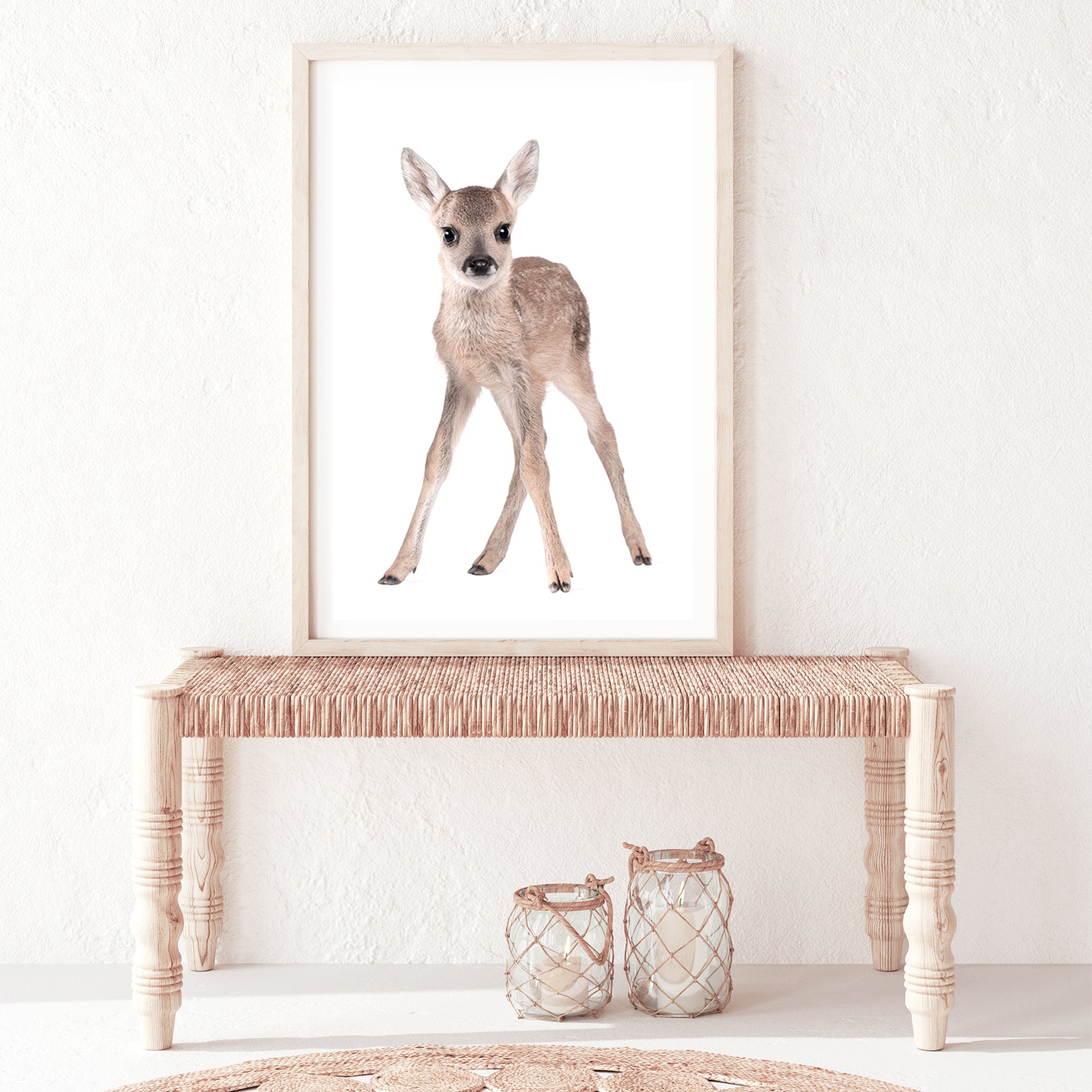 Stunning Animal Baby Deer photo art print, available in an unframed poster print, stretched canvas or with a timber, white or black frame.