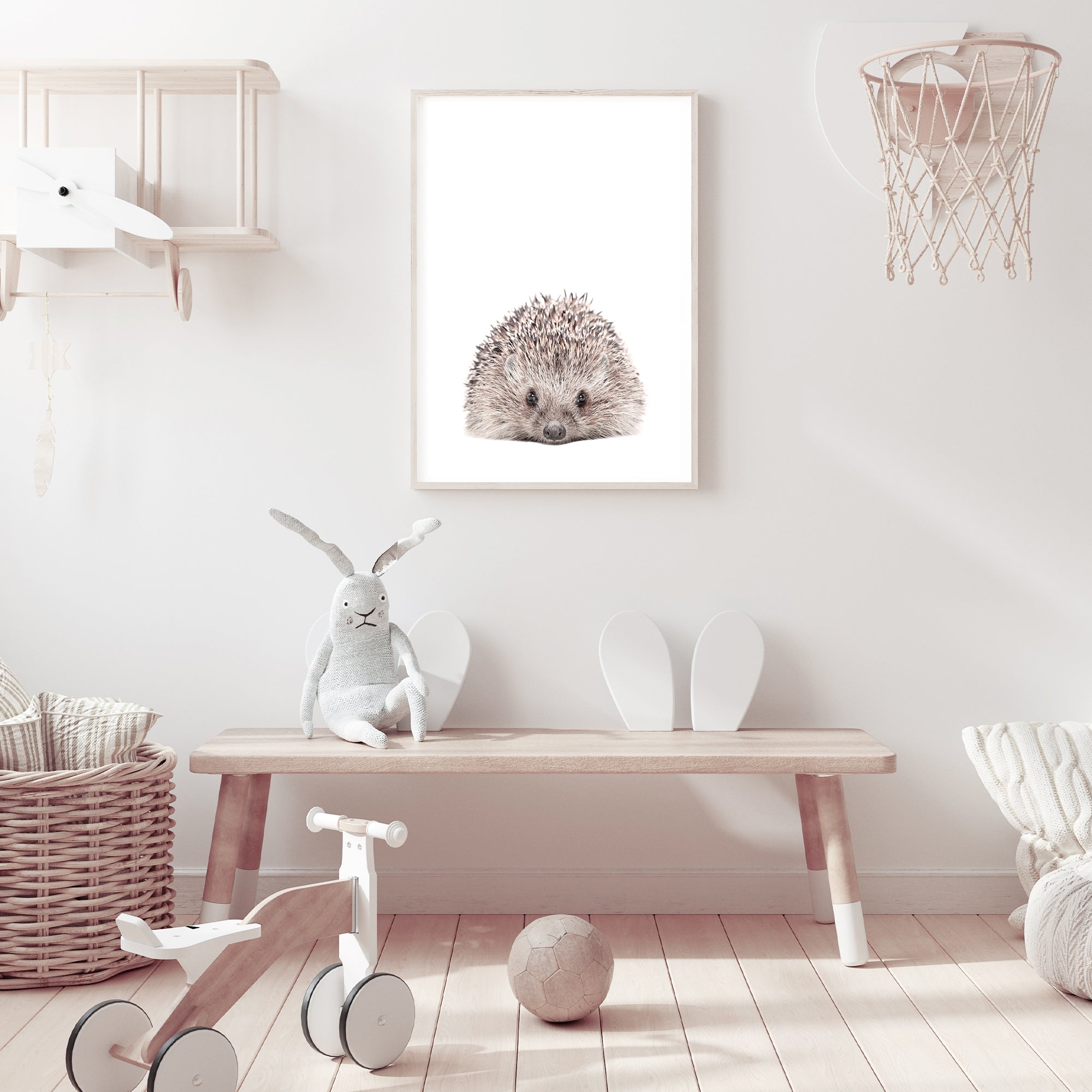 Perfect for your baby nursery, featuring the Animal Baby Hedgehog photo art print, available in an unframed poster print, stretched canvas or with a timber, white or black frame.