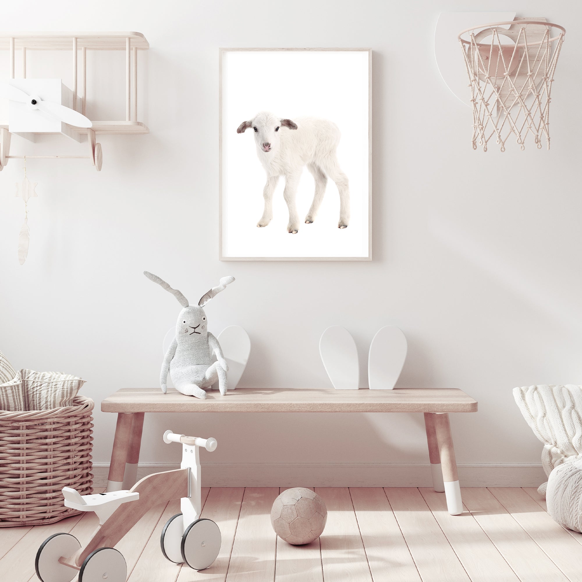 Perfect for your nursery, featuring the animal Baby Lamb photo art print, available in an unframed poster print, stretched canvas or with a timber, white or black frame.