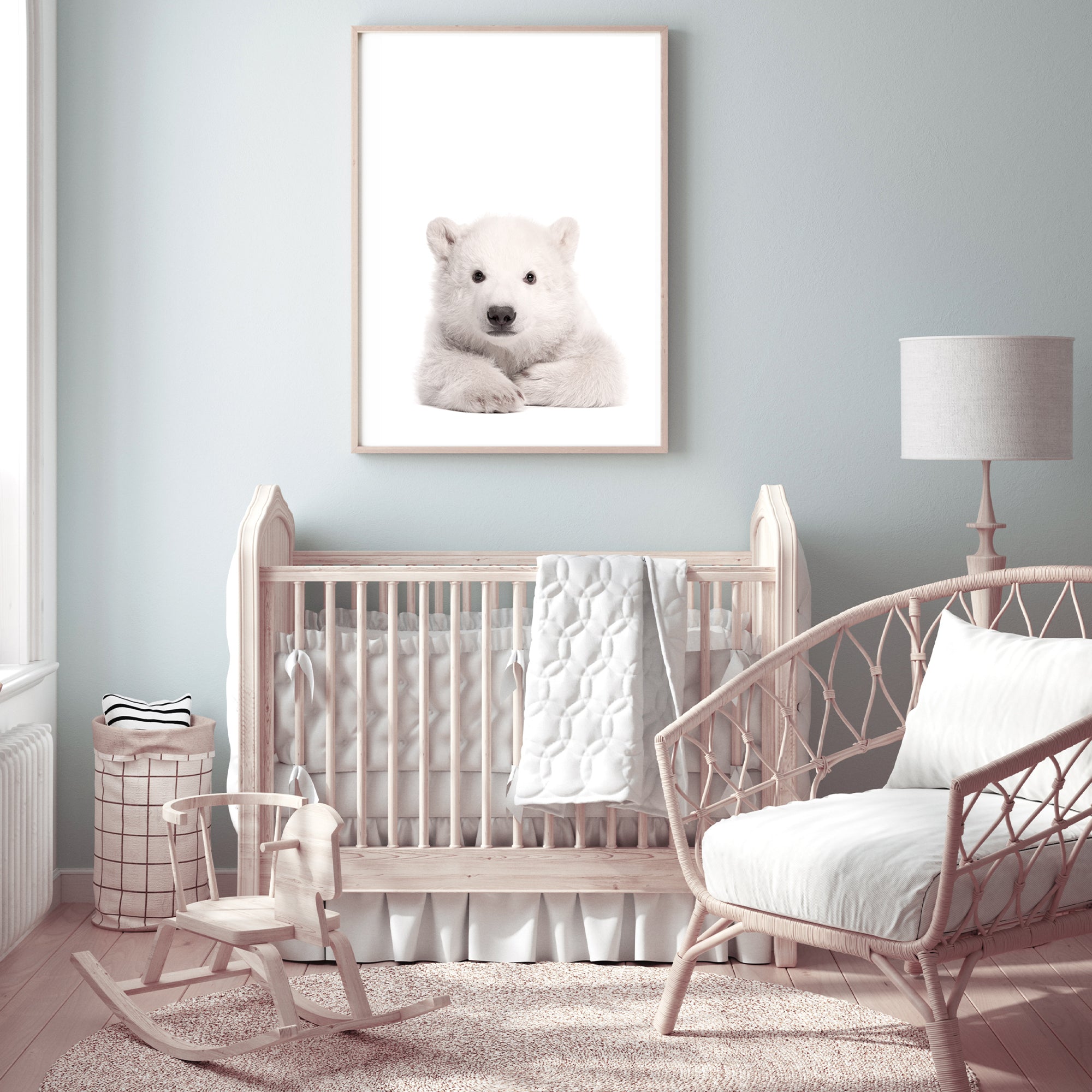 Featuring the animal Baby Polar Bear photo art print, available in an unframed poster print, stretched canvas or with a timber, white or black frame, perfect for your baby nursery..