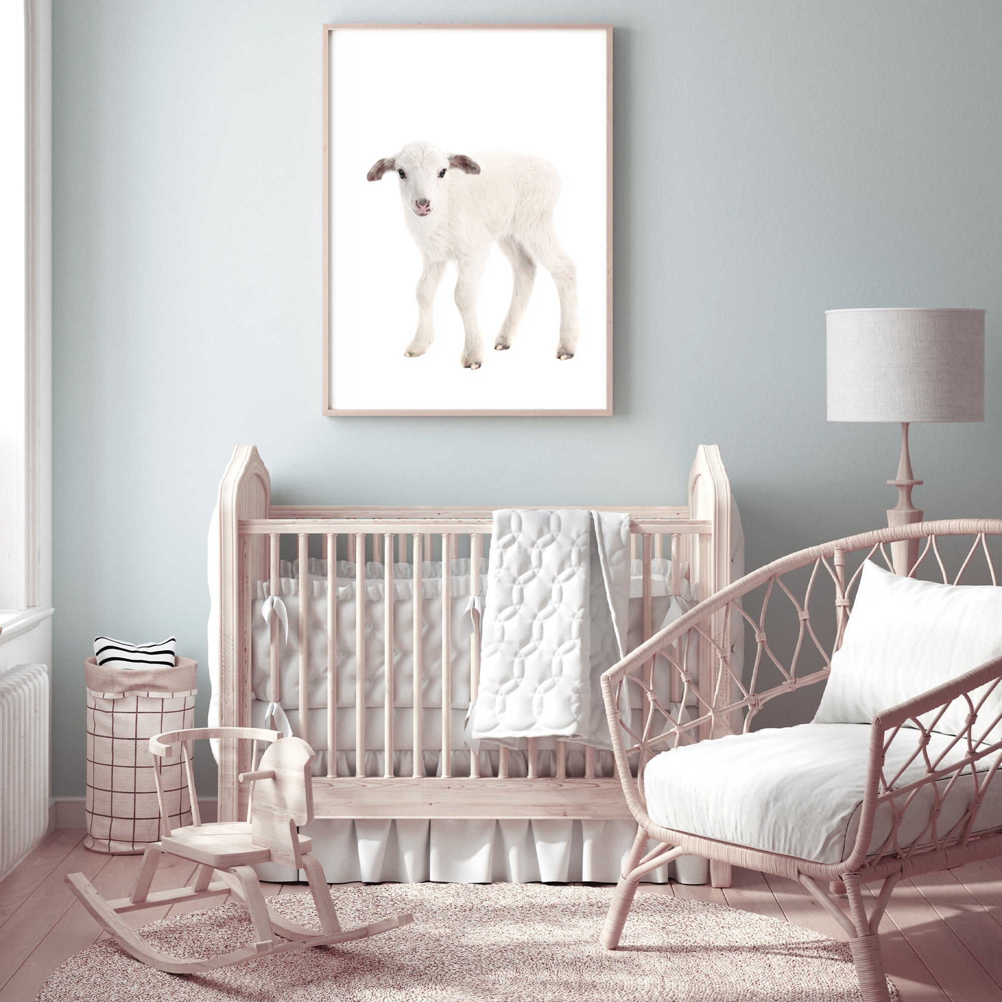 Featuring the animal Baby Lamb photo art print, available in an unframed poster print, stretched canvas or with a timber, white or black frame.