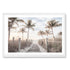 A wall art print featuring of Florida Keys with a path to the beach framed by palm trees, available in canvas and wall art print.   