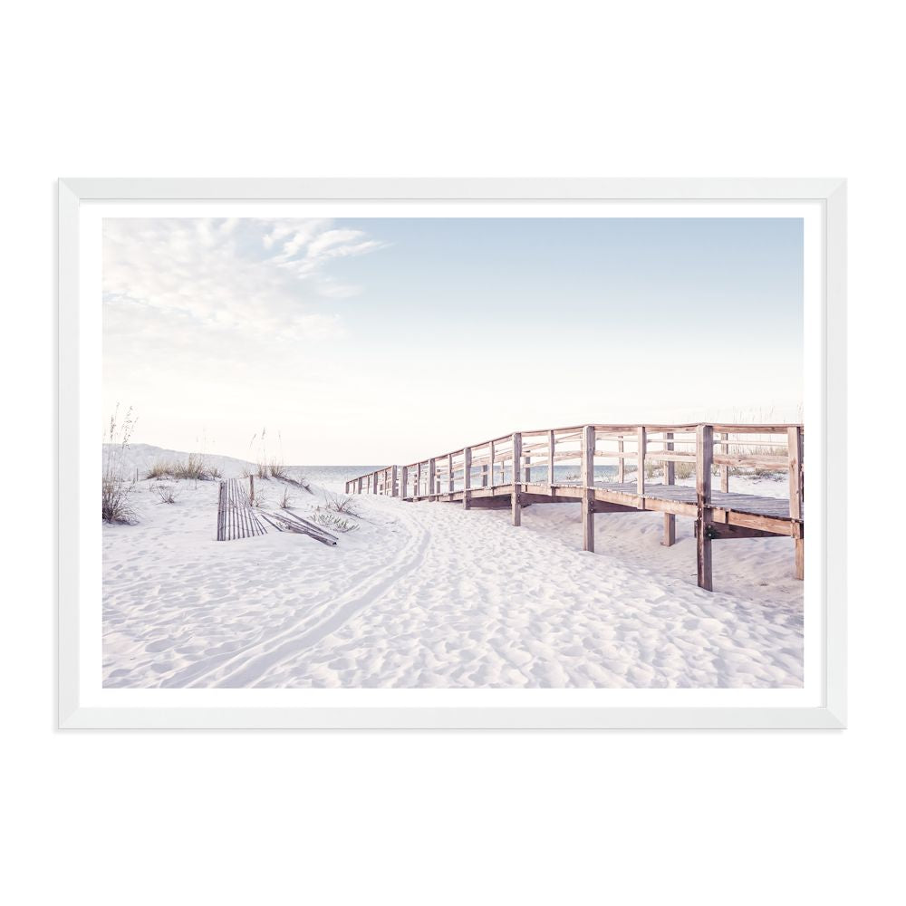 Beachside Boardwalk Wall Art Photograph Print or Canvas White Framed or Unframed by Beautiful Home Decor