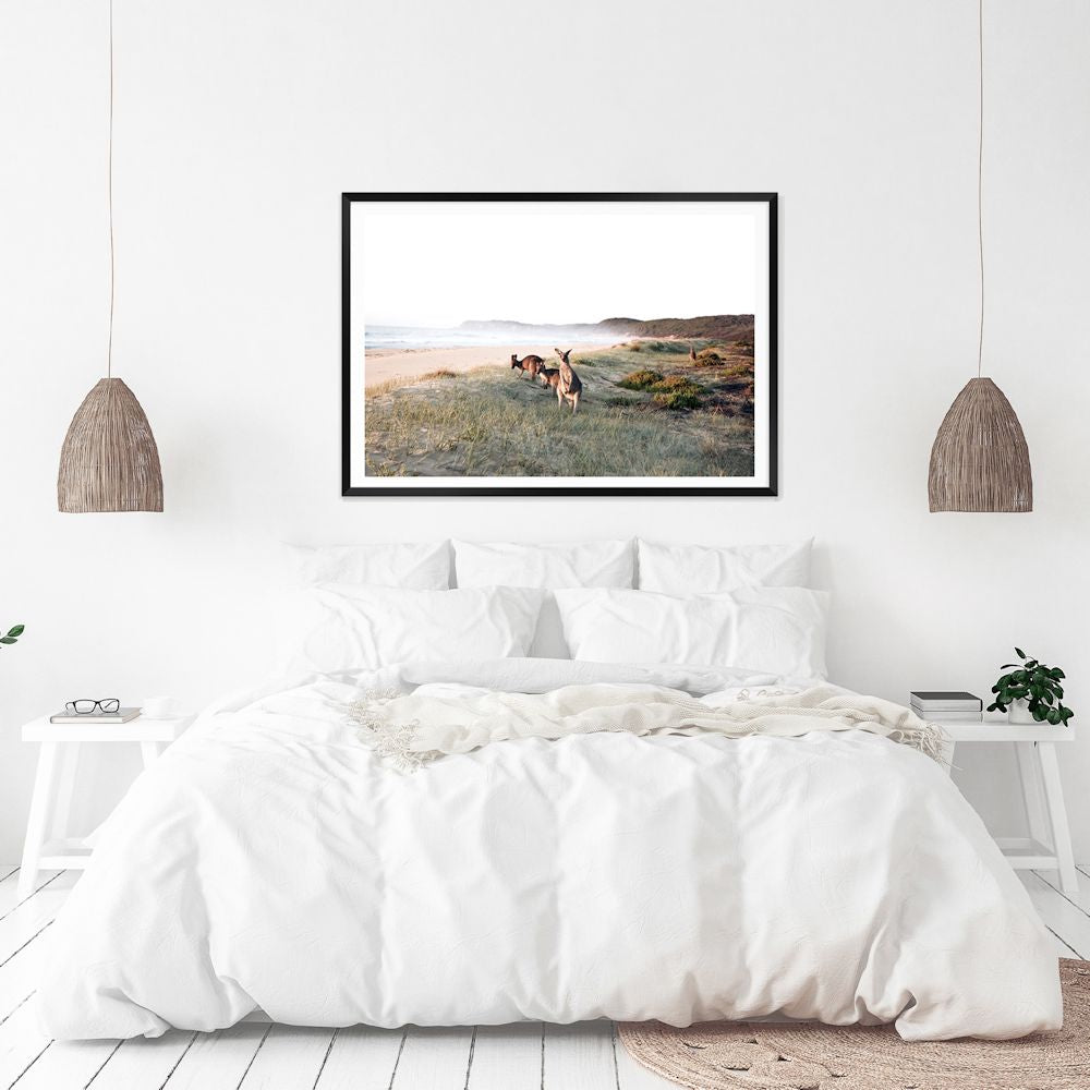 Beachside Kangaroos Wall Art Photograph Print or Canvas Framed or Unframed Bedroom Wall by Beautiful Home Decor