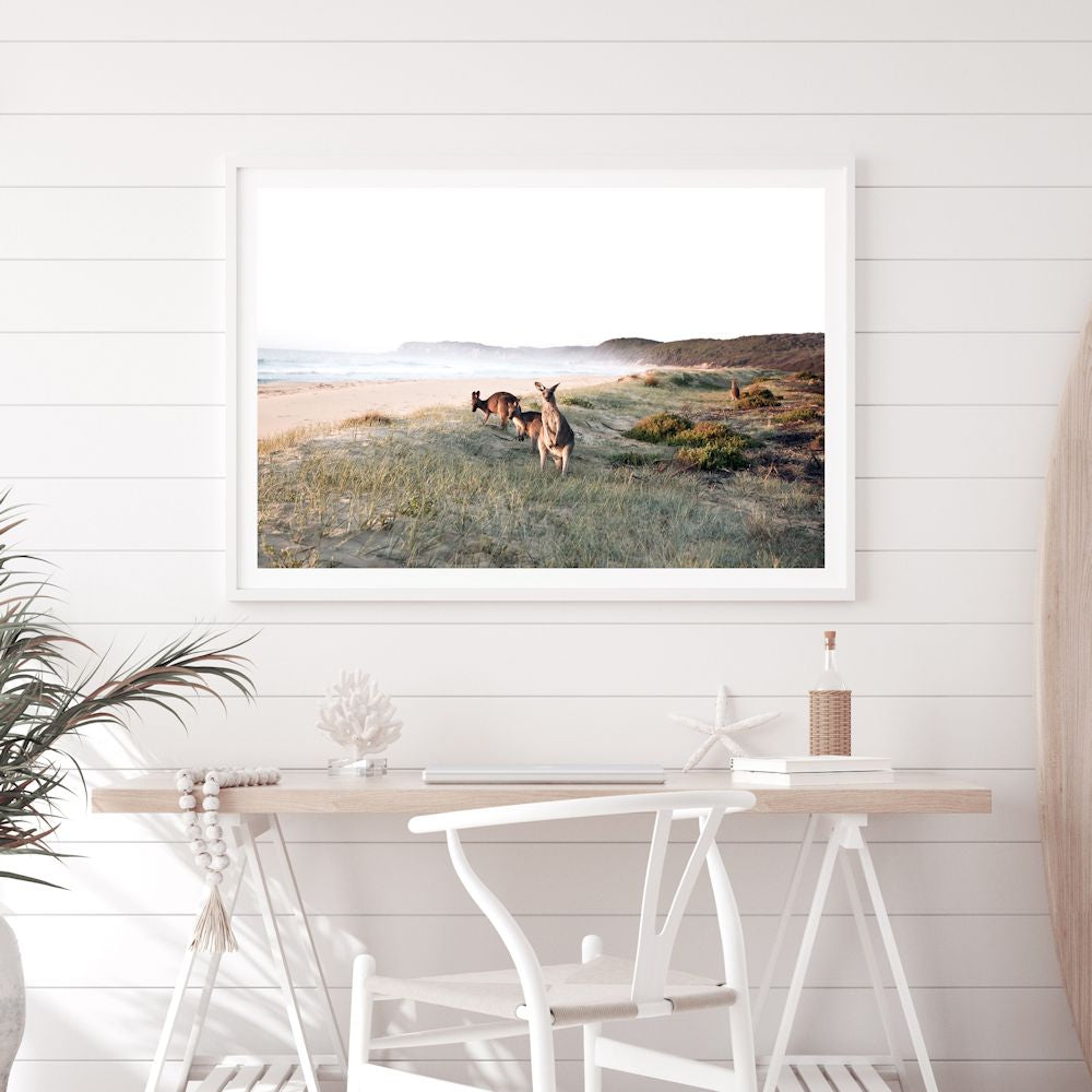 Beachside Kangaroos Wall Art Photograph Print or Canvas Framed or Unframed for a  Dining Room by Beautiful Home Decor