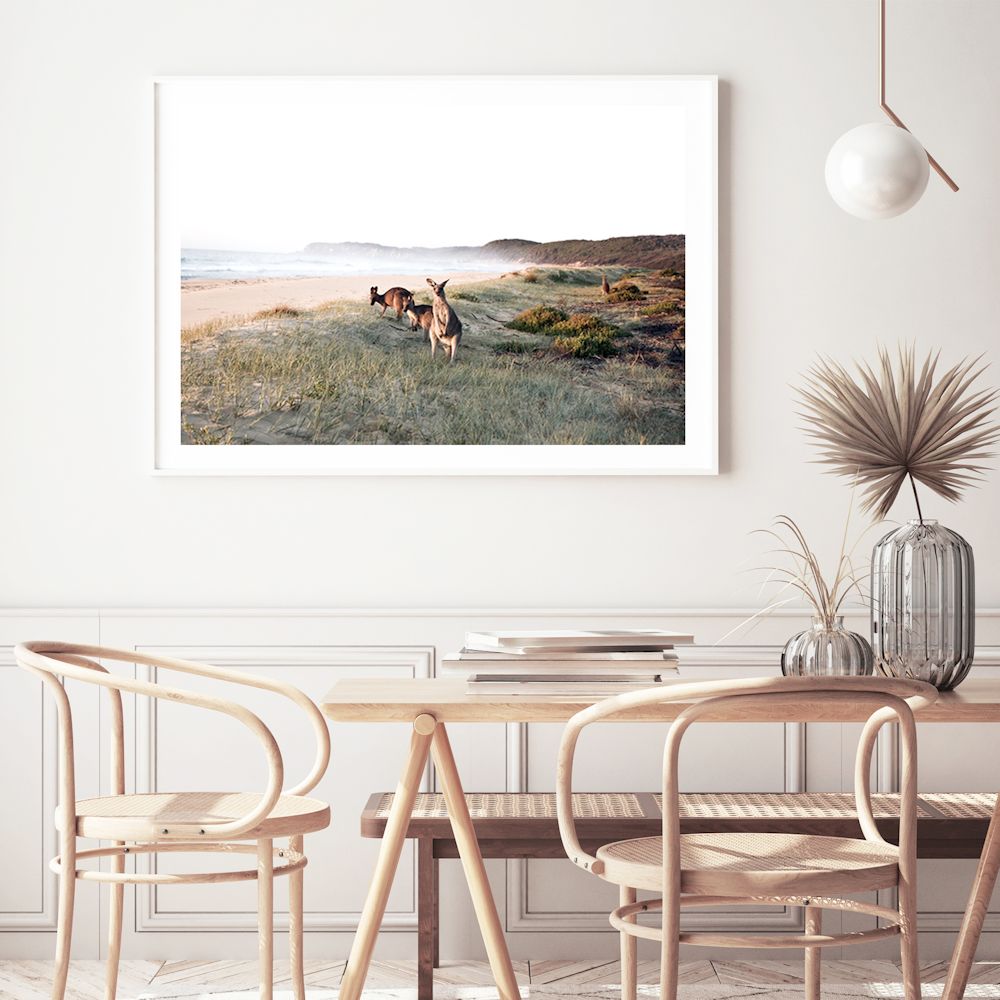 Beachside Kangaroos Wall Art Photograph Print or Canvas Framed or Unframed for a Dining Room wall by Beautiful Home Decor