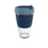 Enjoy your morning brew on the go with a stylish Leaf and Bean Sorrento Travel Cup in Midnight Blue and clear Glass.