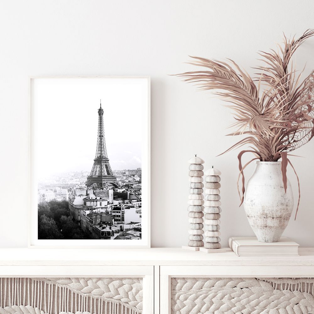 Black and White Eiffel Tower Wall Art Photograph Print Canvas Picture Artwork Framed Unframed above console table Beautiful Home Decor