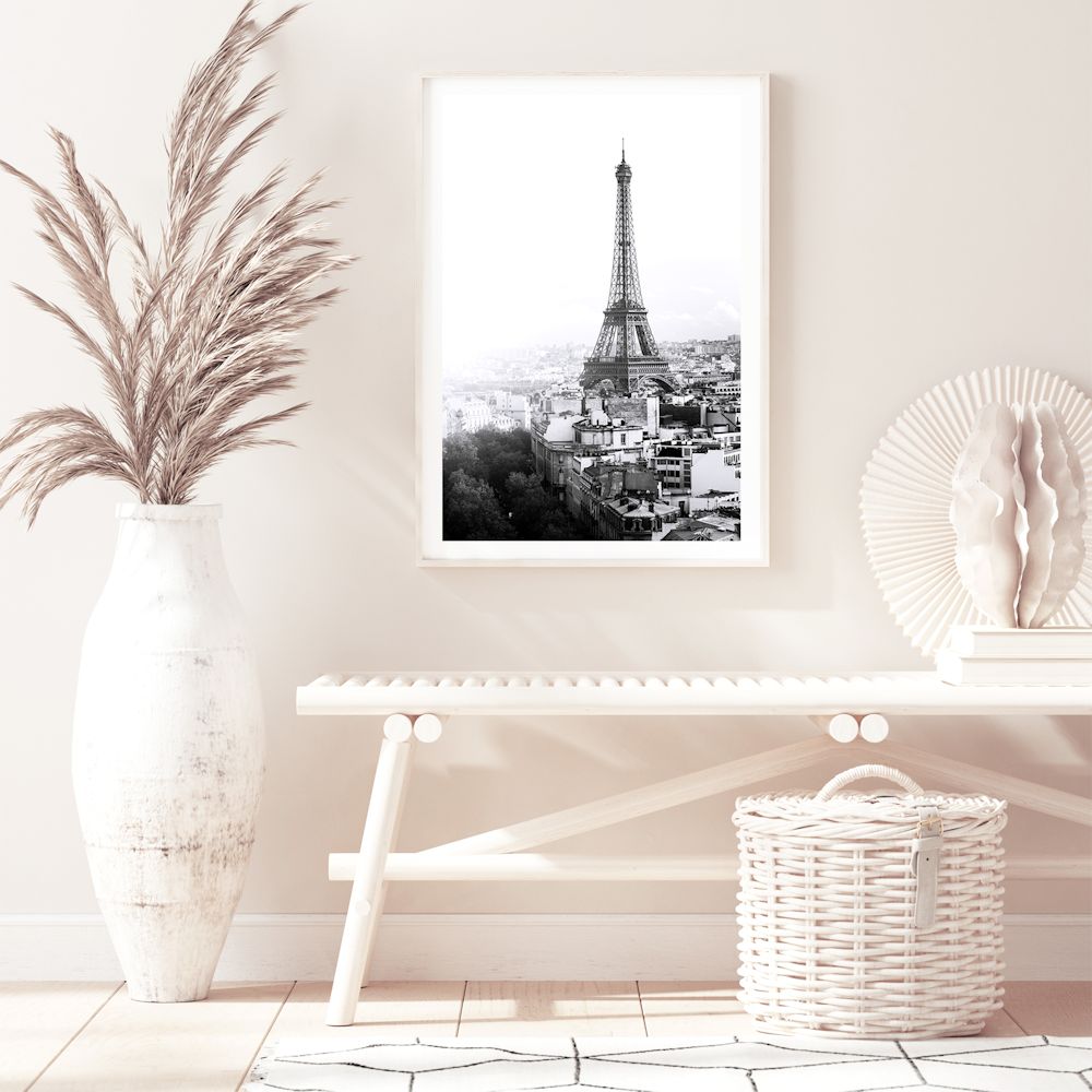 Black and White Eiffel Tower Wall Art Photograph Print Canvas Picture Artwork Framed Unframed on hall way wall Beautiful Home Decor