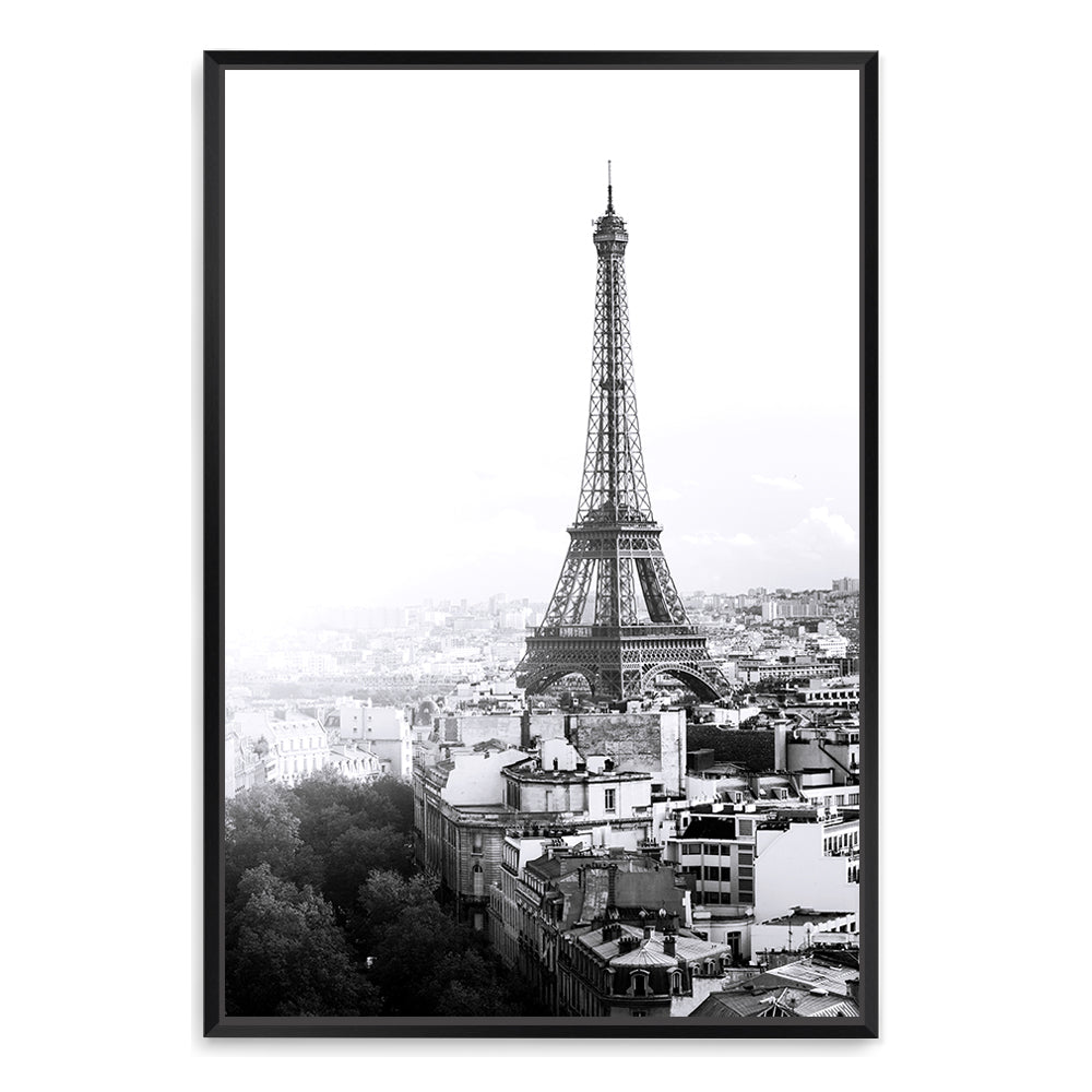 Black and White Eiffel Tower Wall Art Photograph Print Canvas Picture Artwork Framed in Black Unframed Beautiful Home Decor