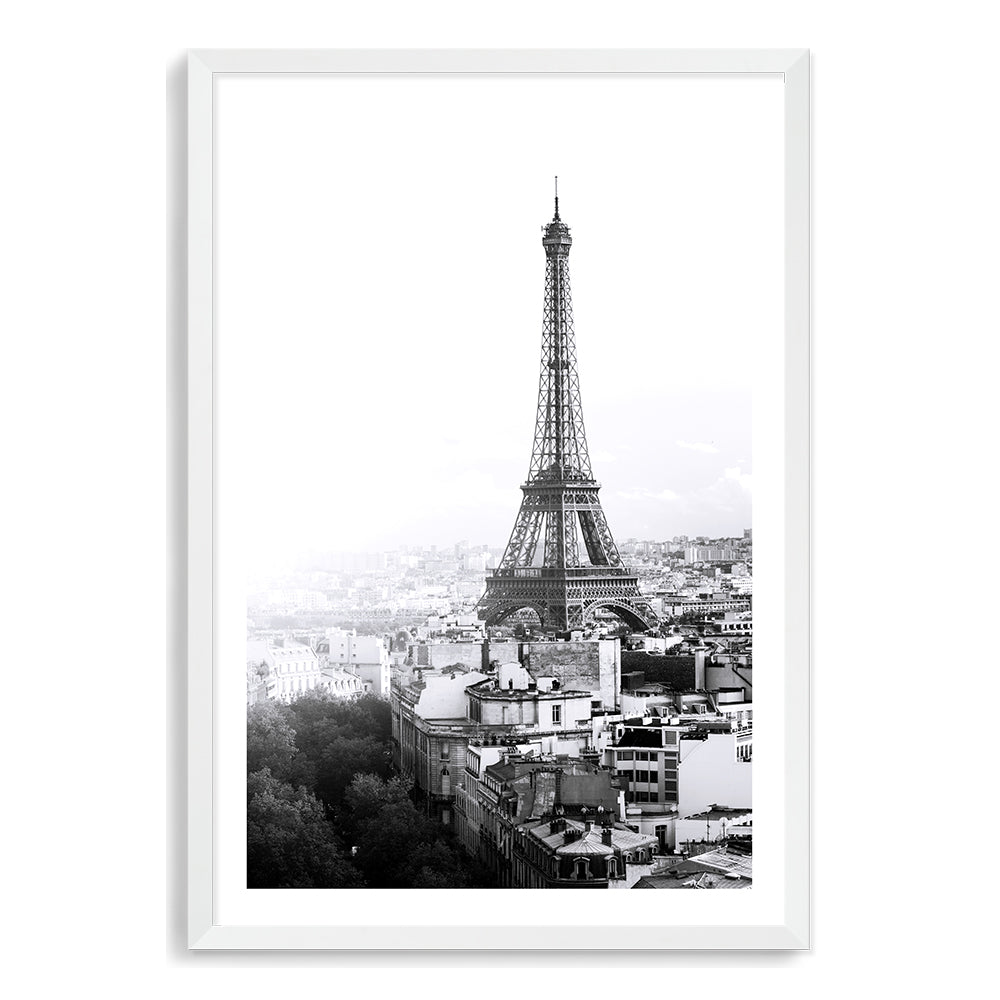 Black and White Eiffel Tower Wall Art Photograph Print Canvas Picture Artwork White Framed Unframed Beautiful Home Decor