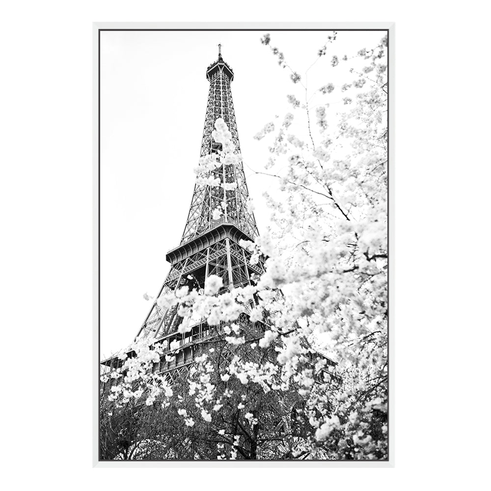 Black and White Eiffel Tower in Spring Wall Art Photograph Print or Canvas Framed White or Unframed by Beautiful Home Decor