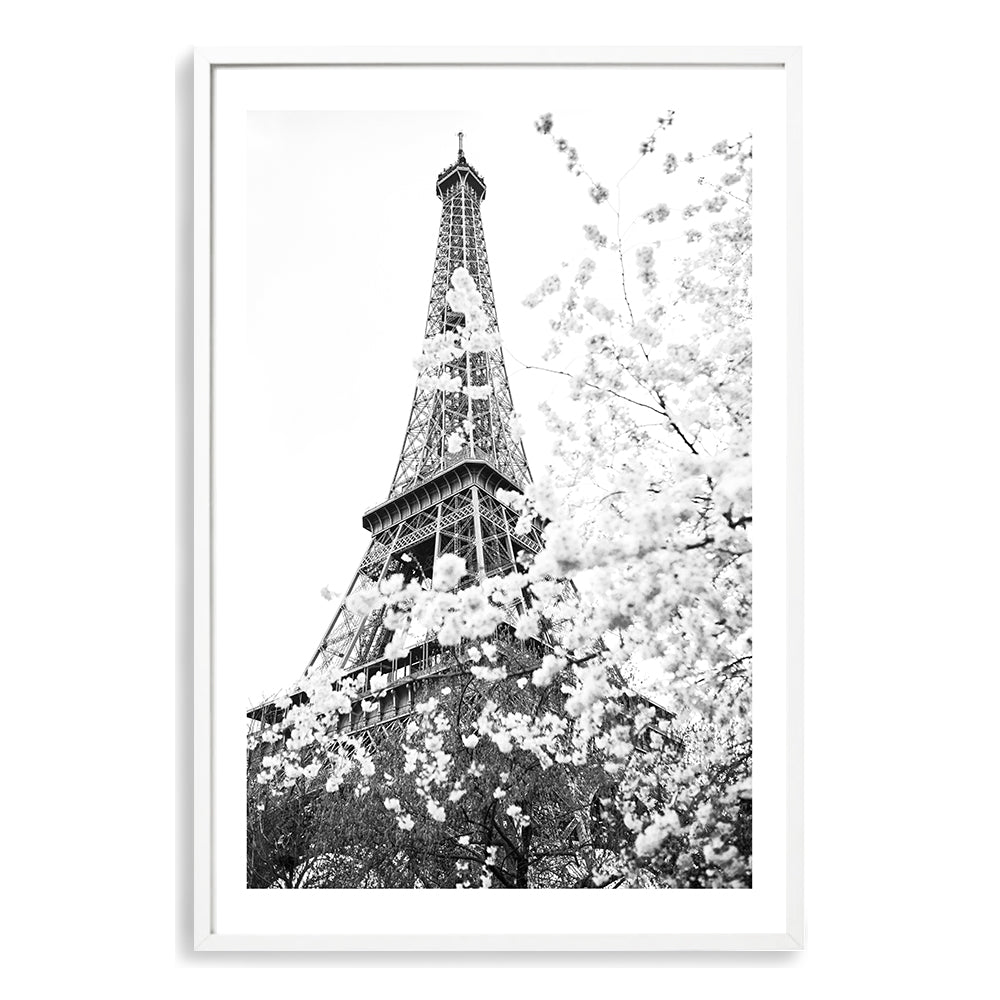 Black and White Eiffel Tower in Spring Wall Art Photograph Print or Canvas Framed or Unframed by Beautiful Home Decor
