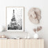 Black and White Eiffel Tower in Spring Wall Art Photograph Print or Canvas Framed or Unframed next to a Console Table by Beautiful Home Decor