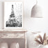 Black and White Eiffel Tower in Spring Wall Art Photograph Print or Canvas Framed or Unframed next to a Hallway Table by Beautiful Home Decor