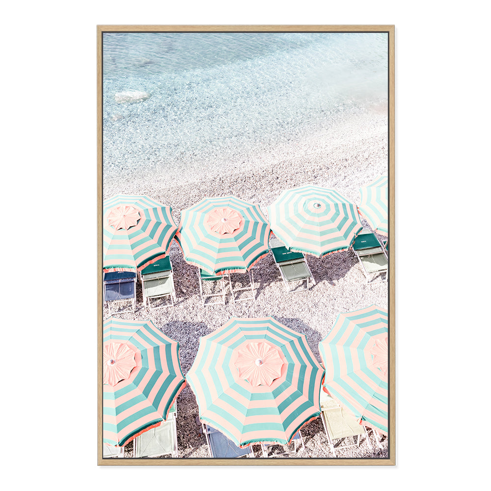 Blue and White Striped Umbrellas Amalfi Coast Wall Art Photograph Print or Canvas Framed Timber or Unframed by Beautiful Home Decor