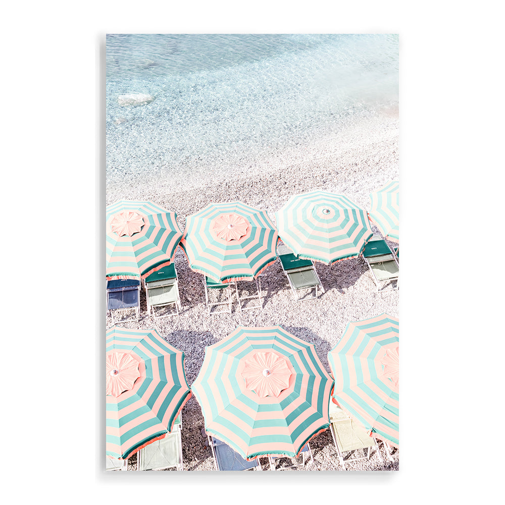 Blue and White Striped Umbrellas Amalfi Coast Wall Art Photograph Print or Canvas Not Framed or Unframed by Beautiful Home Decor