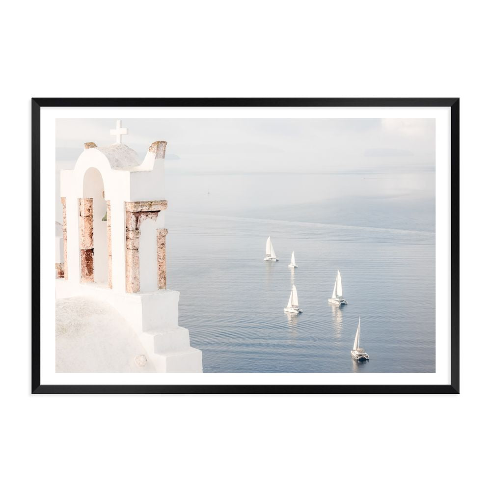Boats in Santorini Greece Wall Art Photograph Print or Canvas Black Framed or Unframed by Beautiful Home Decor