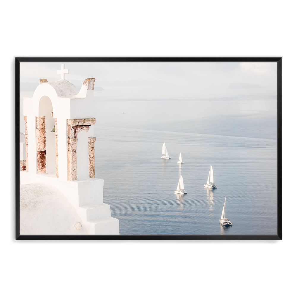 Boats in Santorini Greece Wall Art Photograph Print or Canvas Framed Black or Unframed by Beautiful Home Decor