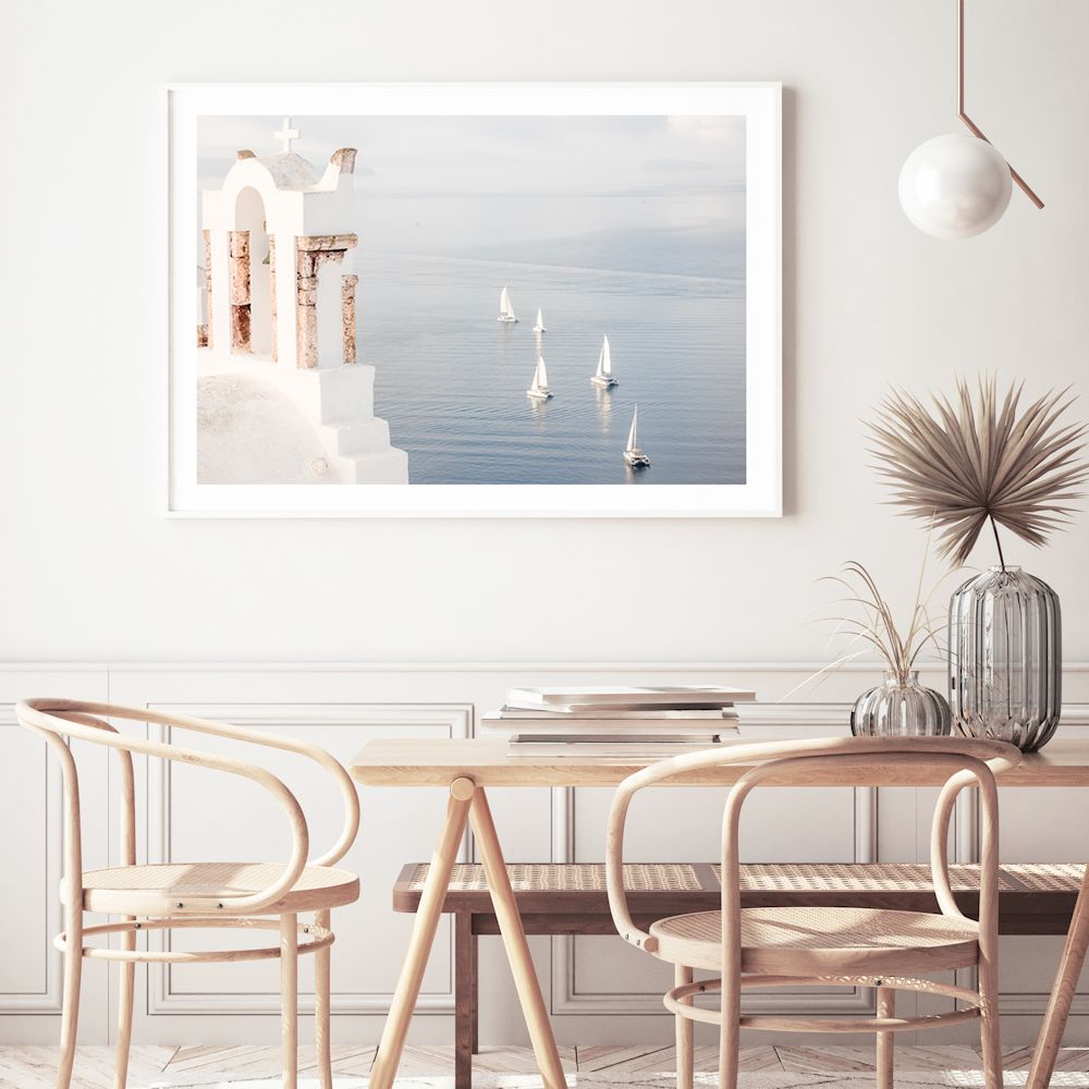 Boats in Santorini Greece Wall Art Photograph Print or Canvas Framed or Unframed for a  Dining Room by Beautiful Home Decor