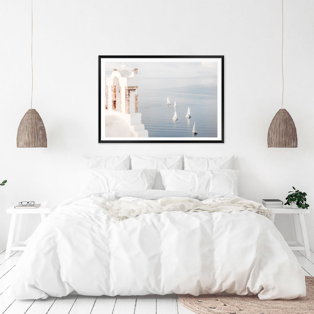 Boats in Santorini Greece Wall Art Photograph Print or Canvas Framed or Unframed Wall Above Bed Beautiful Home Decor