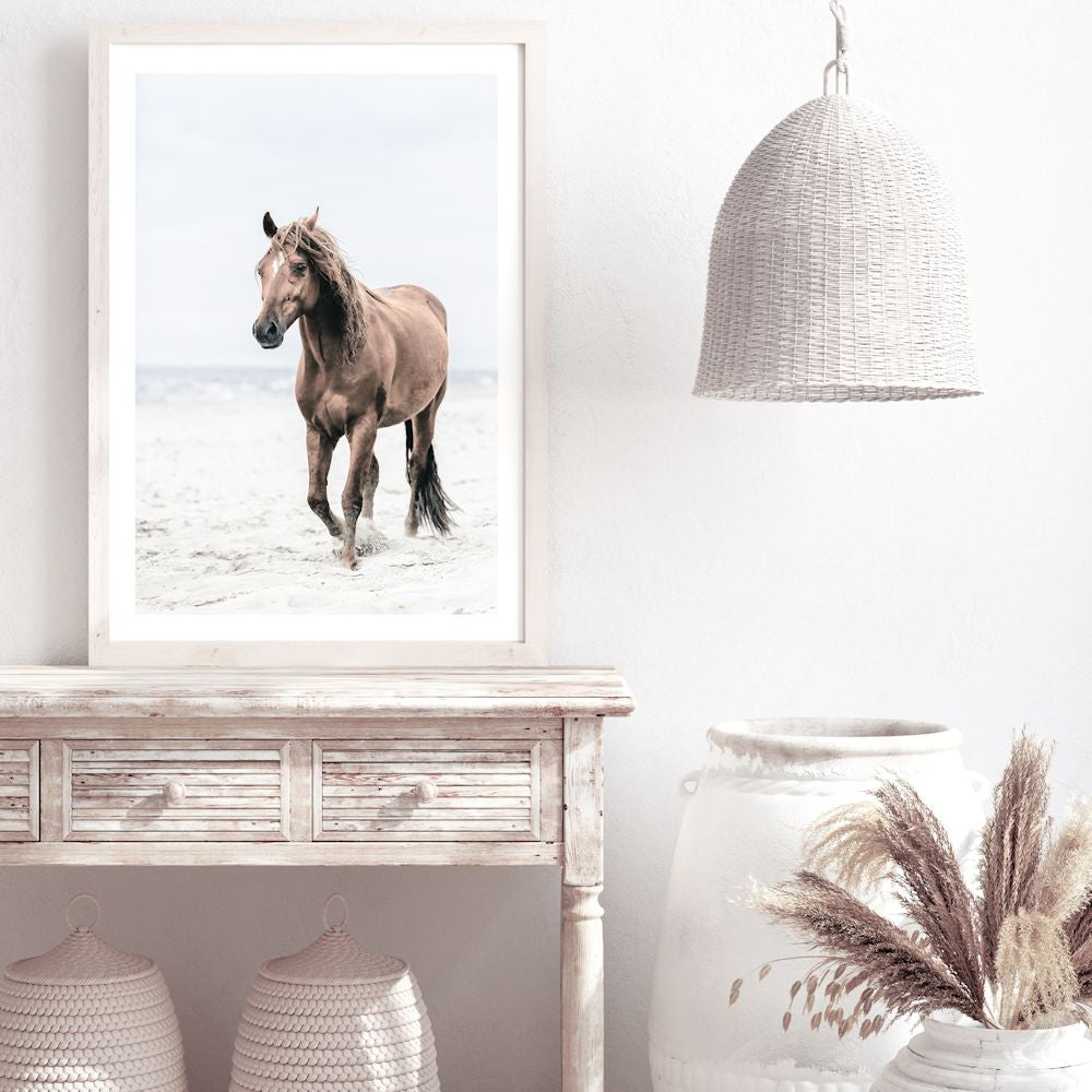 Brown Horse on Beach Wall Art Photograph Print or Canvas Framed or Unframed Console Tablle Beautiful Home Decor