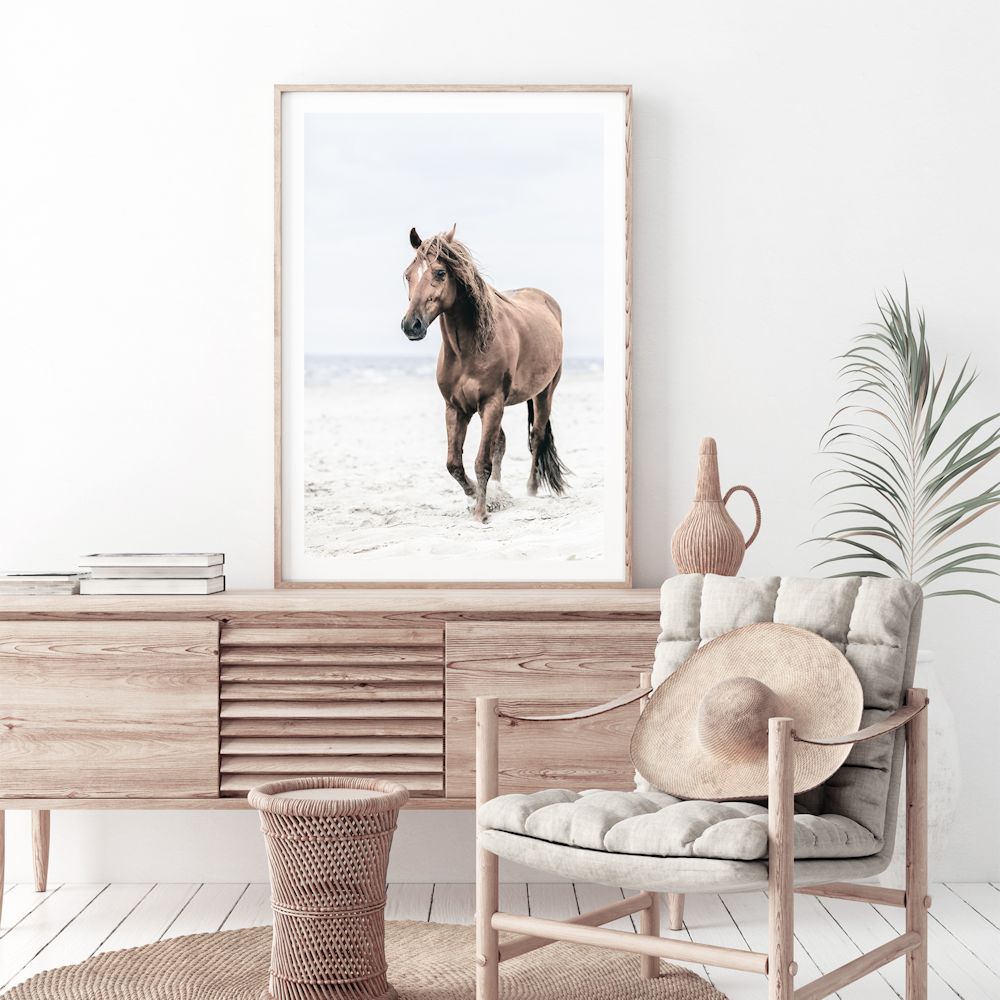 Brown Horse on Beach Wall Art Photograph Print or Canvas Framed or Unframed Living Room Wall by Beautiful Home Decor