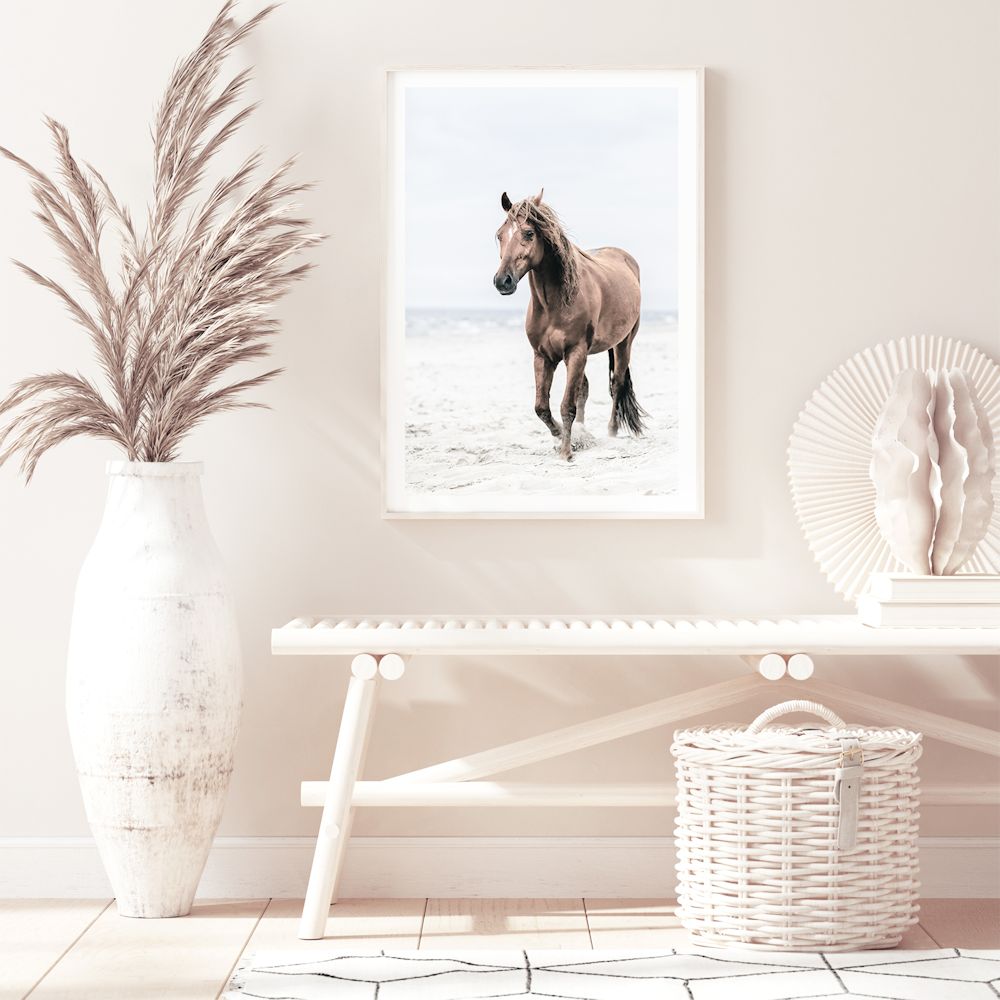 Brown Horse on Beach Wall Art Photograph Print or Canvas Framed or Unframed Wall in Hallway Beautiful Home Decor