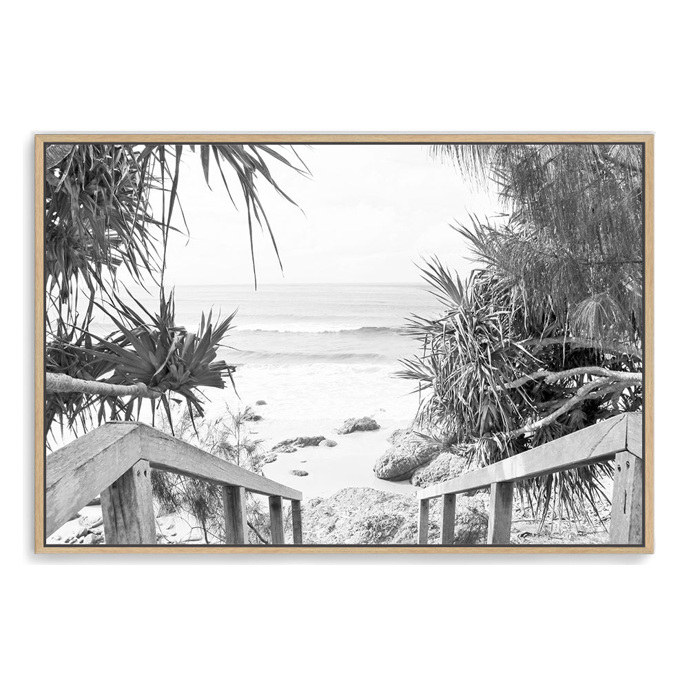 Byron Bay Watego Beach Stairs Black and White Wall Art Photograph Print or Canvas Framed Timber or Unframed by Beautiful Home Decor