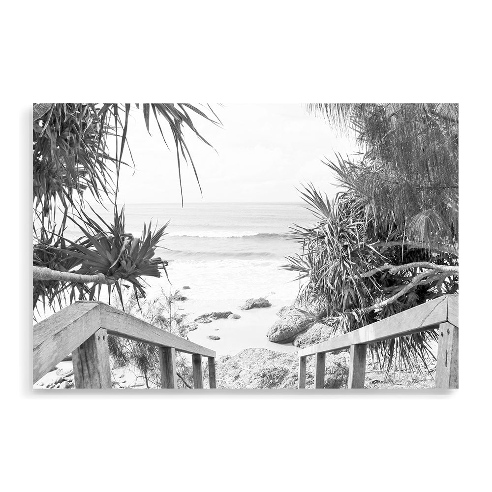 Byron Bay Watego Beach Stairs Black and White Wall Art Photograph Print or Canvas Not Framed or Unframed by Beautiful Home Decor