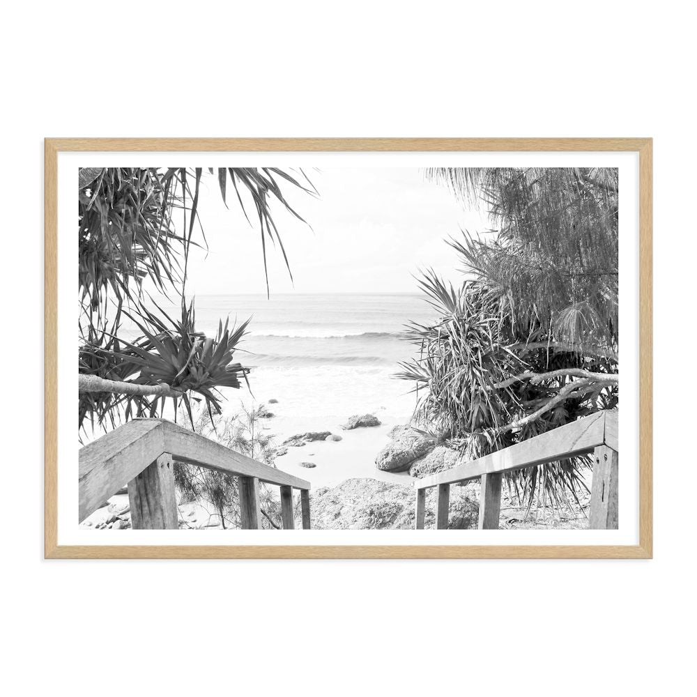 Byron Bay Watego Beach Stairs Black and White Wall Art Photograph Print or Canvas Timber Framed or Unframed by Beautiful Home Decor