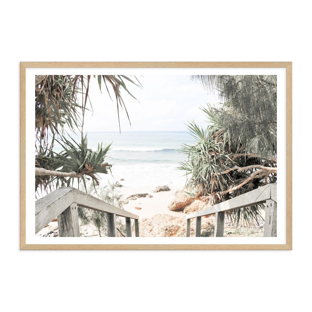 Byron Bay Watego Beach Stairs Wall Art Photograph Print Canvas Picture Artwork Timber Framed Unframed Beautiful Home Decor