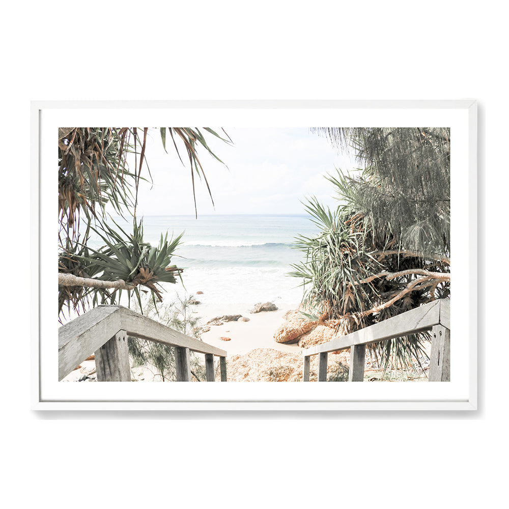 Byron Bay Watego Beach Stairs Wall Art Photograph Print Canvas Picture Artwork White Framed Unframed Beautiful Home Decor