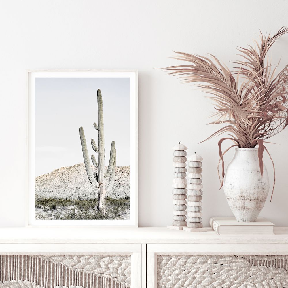 Californian Desert Cactus Wall Art Photograph Print or Canvas Framed or Unframed by a TV Unit by Beautiful Home Decor