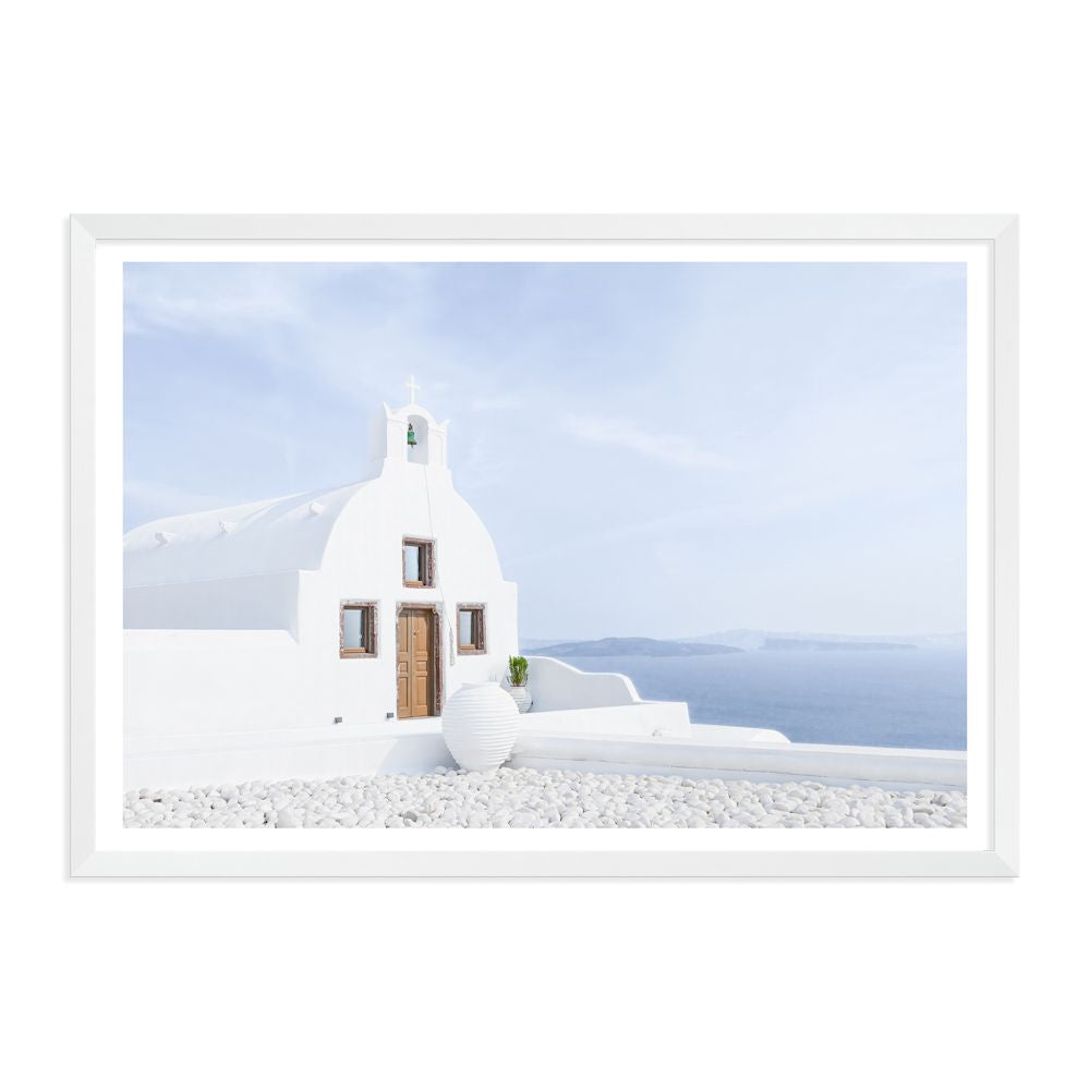 Church in Santorini Greece Wall Art Photograph Print or Canvas white Framed or Unframed Beautiful Home Decor