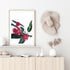 A stretched canvas floral wall art print featuring beautiful red wild flowers A with green eucalyptus leaves, available framed or unframed.
