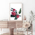 A stretched canvas floral artwork featuring beautiful red wild flowers A and green eucalyptus leaves, available framed or unframed.