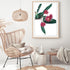 A beautiful floral artwork featuring green eucalyptus leaves and red wild flowers, available in canvas and art prints.