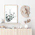 A framed or unframed artwork of eucalyptus leaves (A)with a neutral background available as a canvas or photo print.