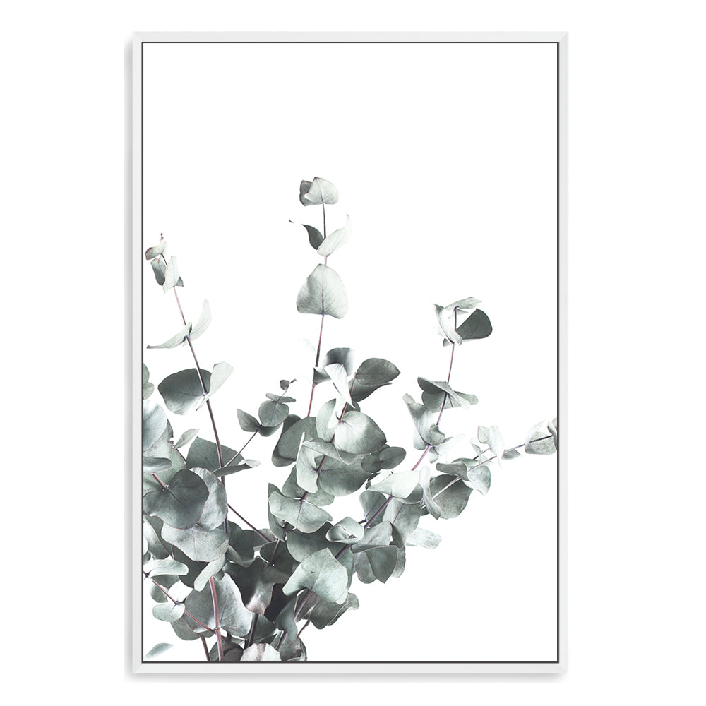 This wall art print of eucalyptus leaves (A) with a light background is available in canvas and print, unframed and framed.