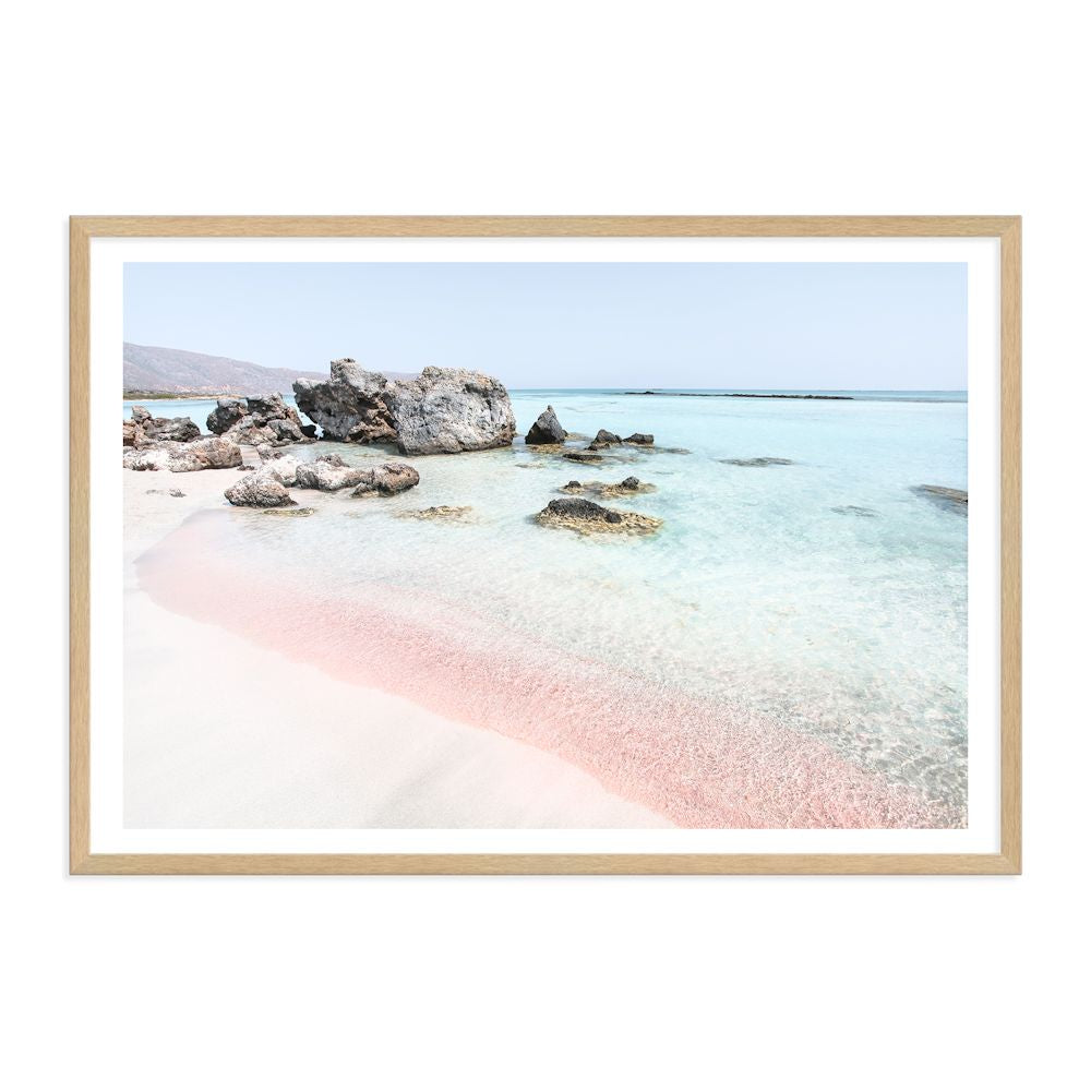 Greece Pink Beach Wall Art Photograph Print or Canvas Timber Framed or Unframed Beautiful Home Decor