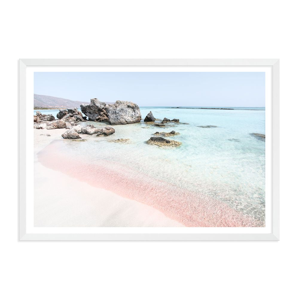 Greece Pink Beach Wall Art Photograph Print or Canvas White Framed or Unframed Beautiful Home Decor