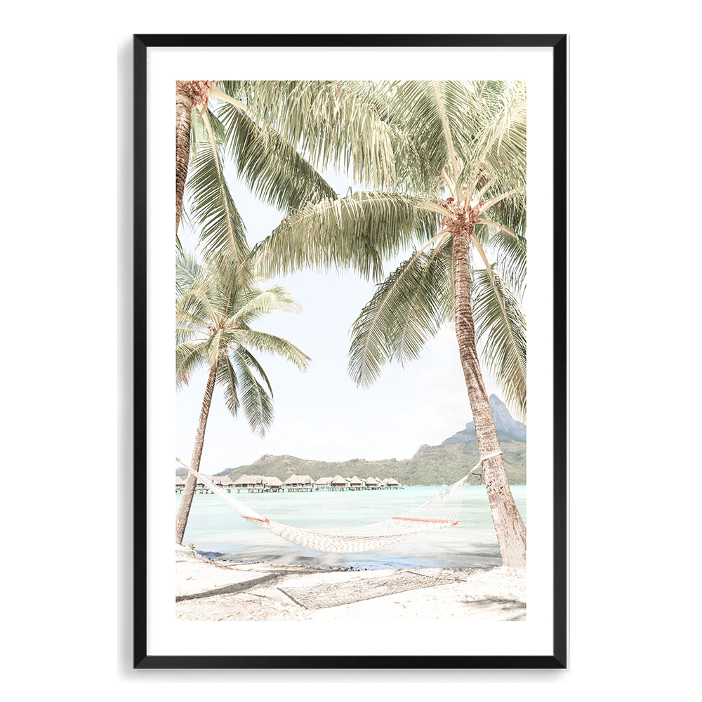 Hammock between Tropical Palm Trees Wall Art Photograph Print or Canvas Black Framed or Unframed Beautiful Home Decor