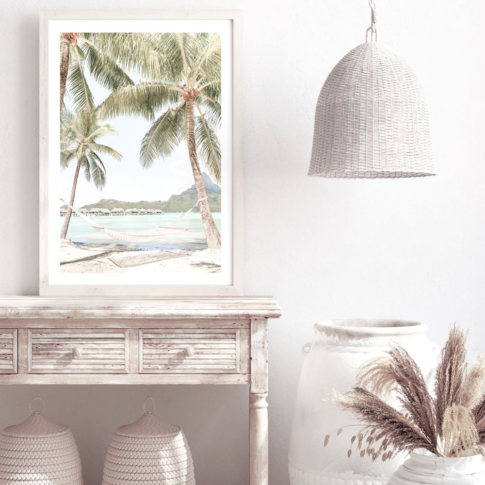 Hammock between Tropical Palm Trees Wall Art Photograph Print or Canvas Framed or Unframed for empty walls Beautiful Home Decor