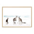 A coastal artwork of three kangaroos enjoying some time on the beach, available in natural timber, black or white frames.