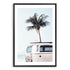 A blue Kombi van at the beach with a blue sky and palm trees is another of our popular coastal prints,