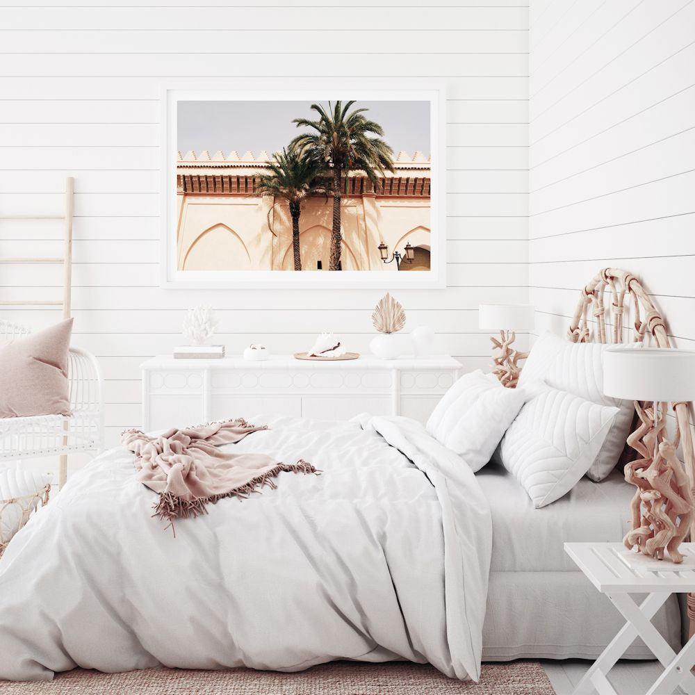 Moroccan Temple Palms Wall Art Photograph Print or Canvas Framed or Unframed on Bedroom Wall Beautiful Home Decor