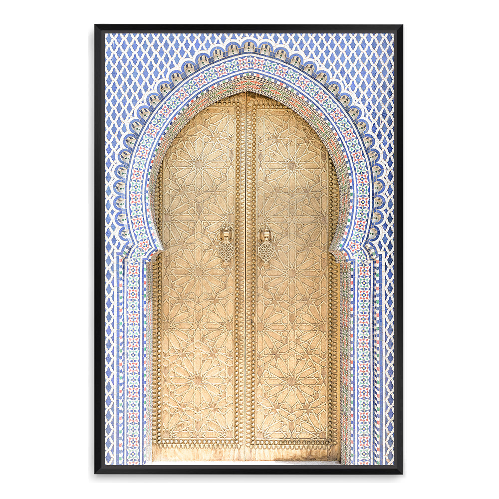 Morocco Golden Arch Door Wall Art Photograph Print or Canvas Framed in black or Unframed Beautiful Home Decor