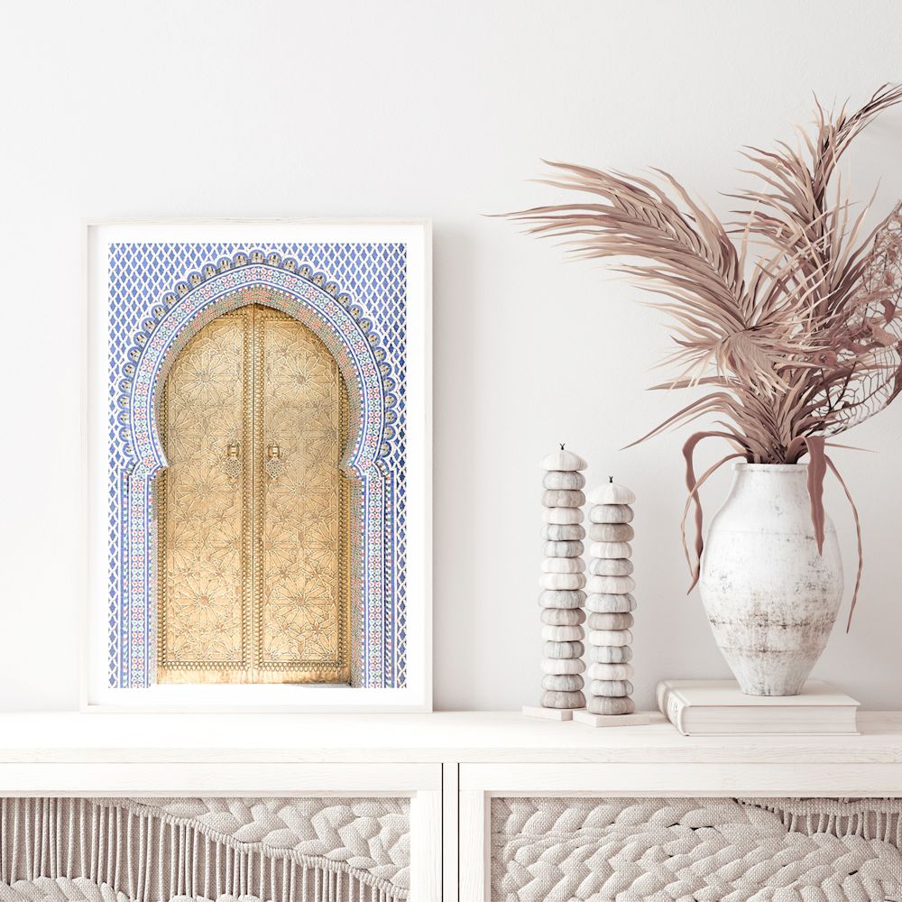 Morocco Golden Arch Door Wall Art Photograph Print or Canvas Framed or Unframed TV Console Beautiful Home Decor