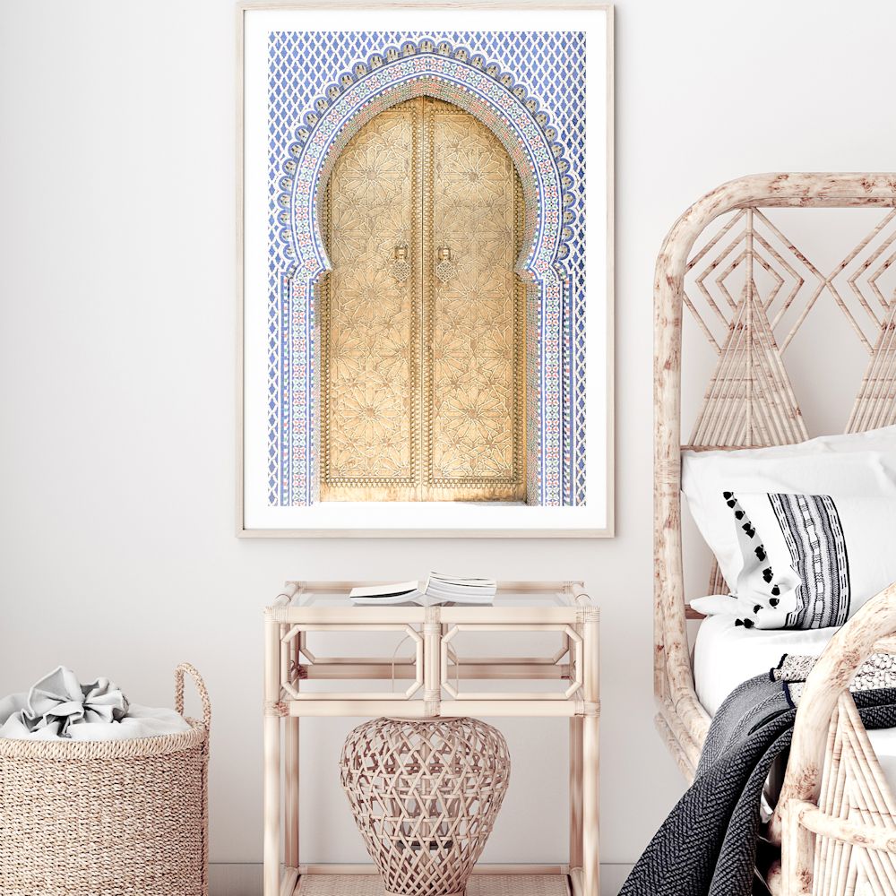 Morocco Golden Arch Door Wall Art Photograph Print or Canvas Framed or Unframed in Bedroom Beautiful Home Decor